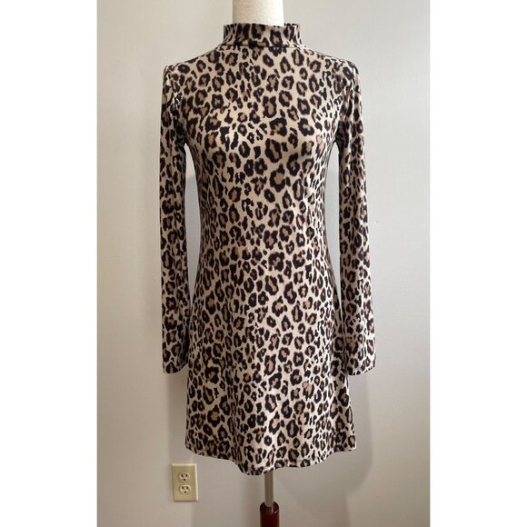 Mudd Dresses & Skirts - Mudd Mock Neck Leopard Print Fit and Flare Dress Juniors S Long Sleeve Y2K